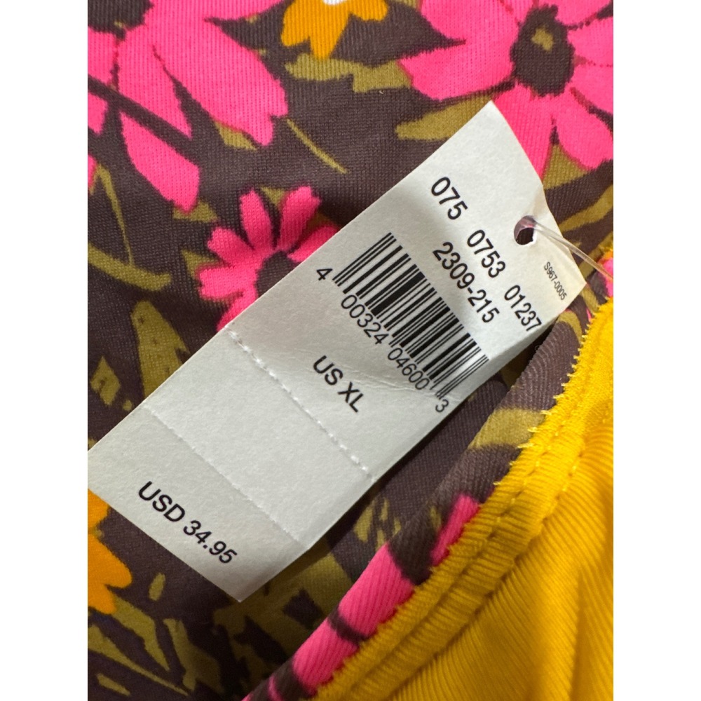 Aerie Women XL Retro Floral Scoop Bikini Top Pink Orange Brown 2309-215 NWT - Picture 3 of 12